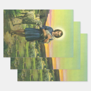 Feuille De Papier Cadeau Jésus-Christ berger vintage avec un agneau bébé