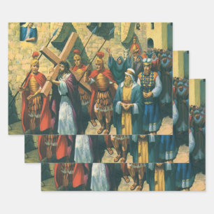 Feuille De Papier Cadeau Jésus Christ Portant la Croix à sa Crucifixion