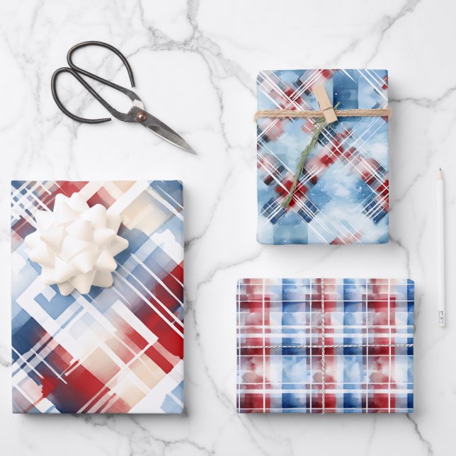 Feuille De Papier Cadeau Jeu complémentaire Patriotique Rouge Blanc Bleu Pl (Recto)