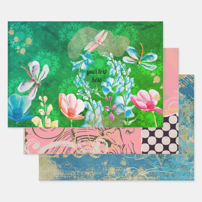 Feuille De Papier Cadeau jeu d'aquarelles de libellules (Lot)