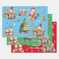 Jeu de 3 enveloppes de cadeaux de Noël de cochon m