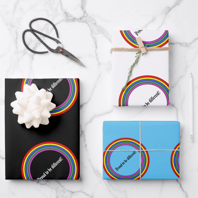 Feuille De Papier Cadeau Jeu de 3 Fiers d'être différent (Recto)