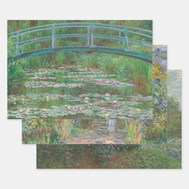 Feuille De Papier Cadeau Jeu de 3 Monet Peintures Noël (Lot)