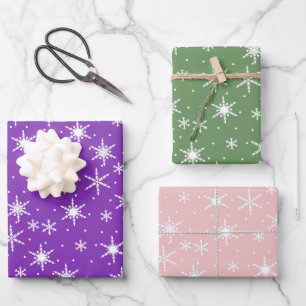 Feuille De Papier Cadeau Jeu de flocon de neige violet vert Dusty rose
