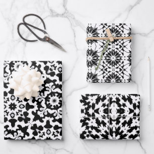 Feuille De Papier Cadeau Jeu de Motifs de carreaux noir et blanc 2