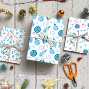 Feuille De Papier Cadeau Jeu de Noël bleu baubles 3