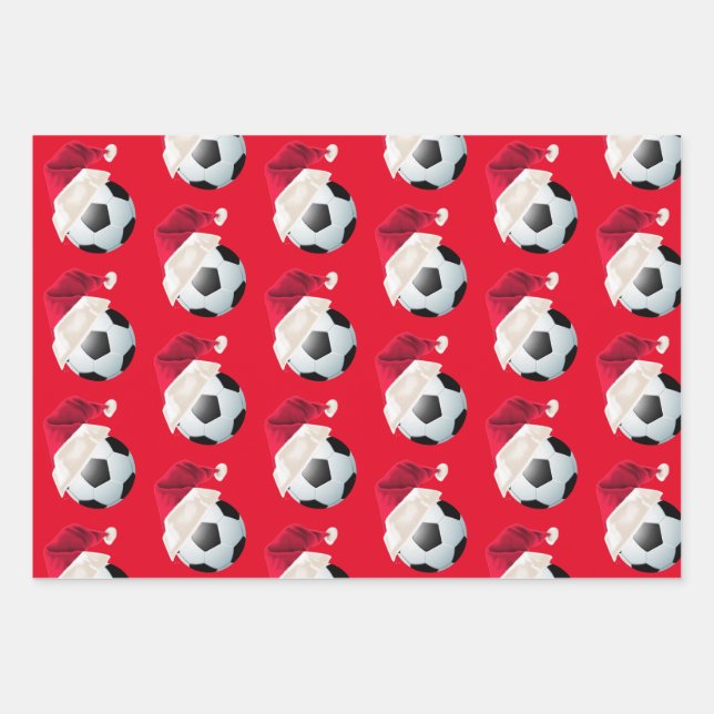 Feuille De Papier Cadeau Jeu de Noël Football Soccer Sports Père Noël (Devant)