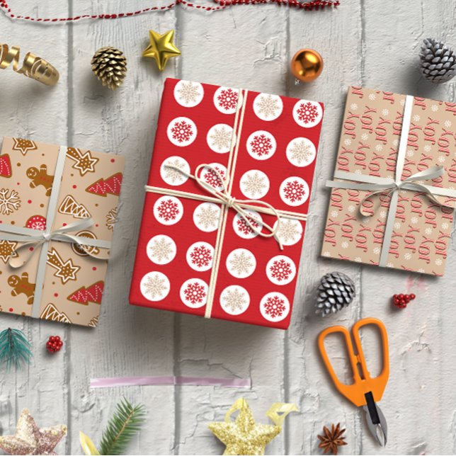 Feuille De Papier Cadeau Jeu de Noël rouge et Tan 3 (Red and Tan Christmas set of 3 Wrapping Paper Sheet)