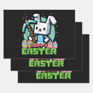 Feuille De Papier Cadeau Jeu de pixels de lapin de Pâques heureux 