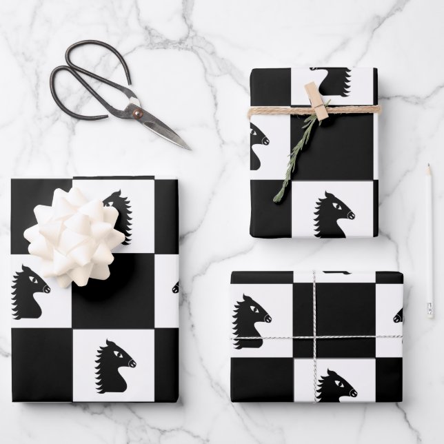 Feuille De Papier Cadeau Jeu d'échecs du chevalier noir (Recto)