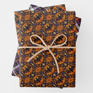 Feuille De Papier Cadeau Jeu d'Halloween 2 : chauve-souris et deux Motifs à
