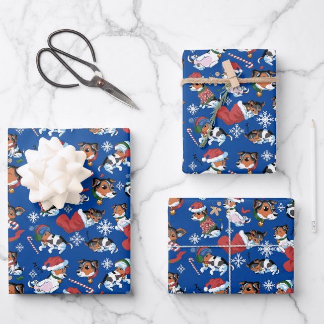 Feuille De Papier Cadeau JJ motif de Noël_ Noël_Bleu (Recto)