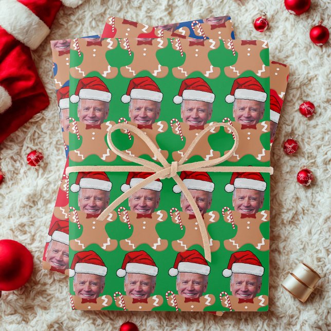 Feuille De Papier Cadeau Joe Biden Personnalisé Visage Photo Gingpain d'épi (Créateur téléchargé)