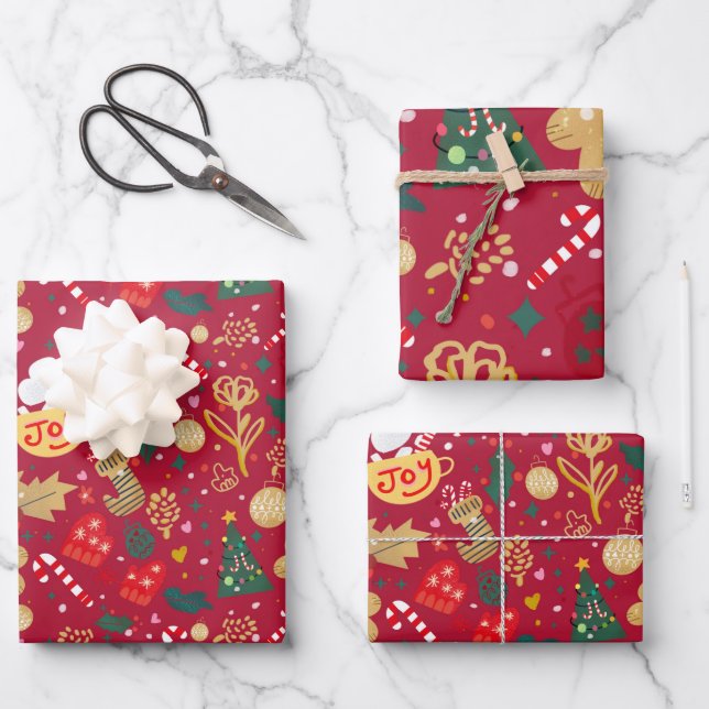 Feuille De Papier Cadeau Joie de Noël (Recto)