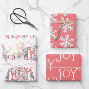 Feuille De Papier Cadeau Joie Noël Animaux d'hiver