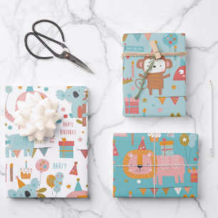 Feuille De Papier Cadeau Joli Anniversaire Animaux Koala Lion Sloth