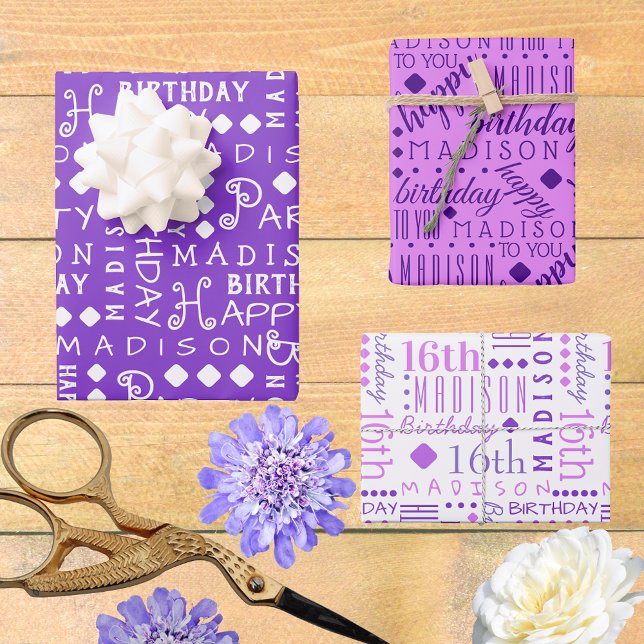 Feuille De Papier Cadeau Joli Anniversaire Violet N'Importe Quel Âge Ajoute (So easy to customize, these typography Birthday wrapping paper sheets will bring WOW to the party.)