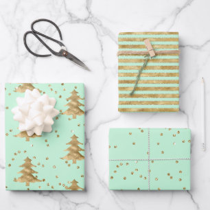 Feuille De Papier Cadeau Joli arbre de Noël Mint Green Gold