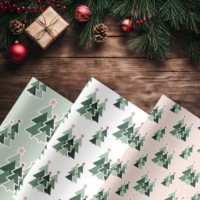 Feuille De Papier Cadeau Joli arbre de Noël rustique (Cute Rustic Christmas Trees Wrapping Paper Sheets)