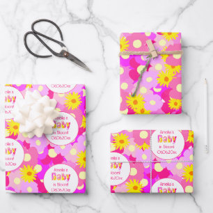 Feuille De Papier Cadeau Joli Baby shower Fleur Rose Personnalisé