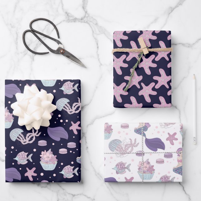 Feuille De Papier Cadeau joli beach mermaid carrelé (Recto)