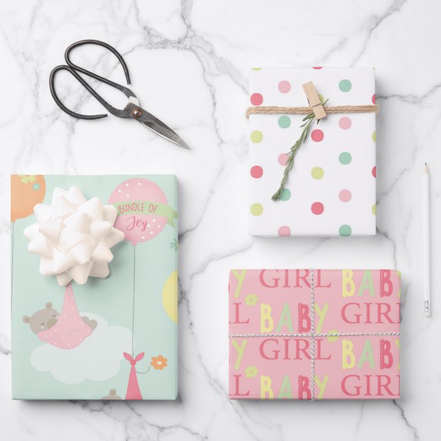 Feuille De Papier Cadeau Joli bébé fille Baby shower Mélange et Match (Recto)