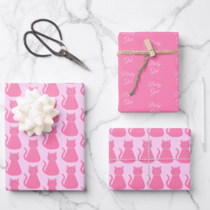 Feuille De Papier Cadeau Joli bébé rose fille chat Baby shower personnalisé