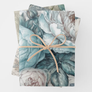Feuille De Papier Cadeau Joli Blue Floral Shabby Chic