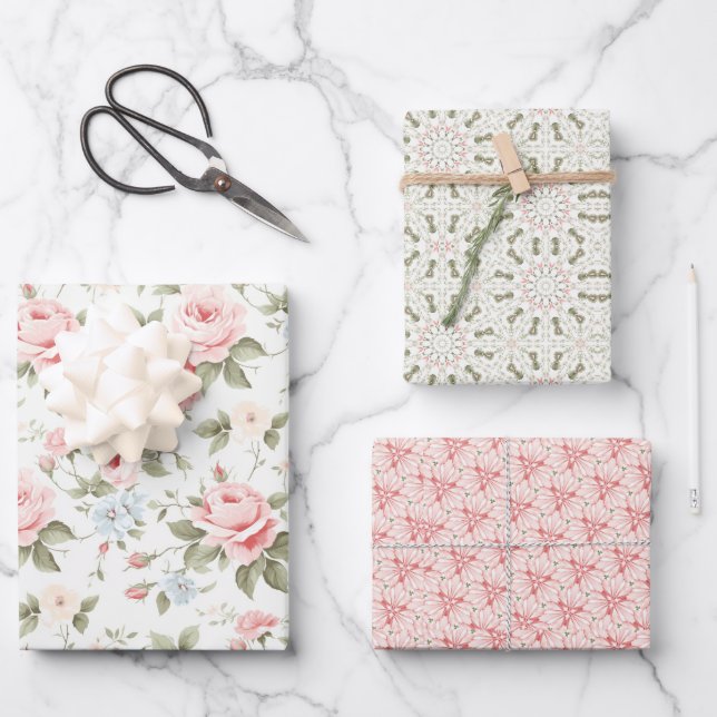 Feuille De Papier Cadeau Joli Blush Rose rose Floral cadeau (Recto)