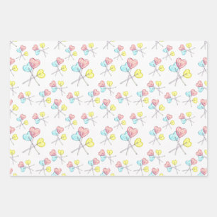 Feuille De Papier Cadeau joli bonbon coeur lollipops enveloppement
