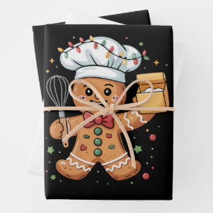 Feuille De Papier Cadeau Joli boulanger d'homme en pain d'épices Noël Chef