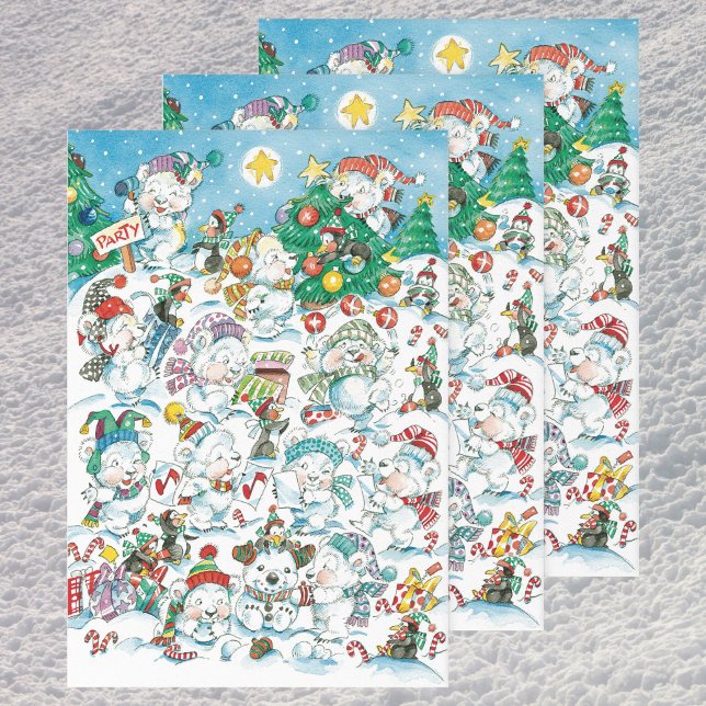 Feuille De Papier Cadeau Joli caricature Noël Polaire Ours Penguin Party (Créateur téléchargé)