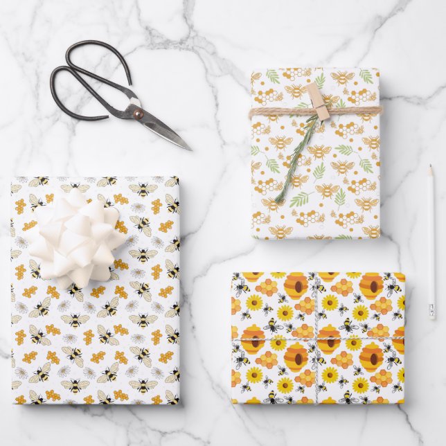 Feuille De Papier Cadeau joli carrelage bee motif partie Enveloppement Feui (Recto)