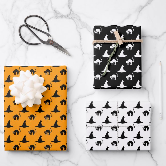 Feuille De Papier Cadeau Joli Casquette de sorcière Motif Halloween (Recto)