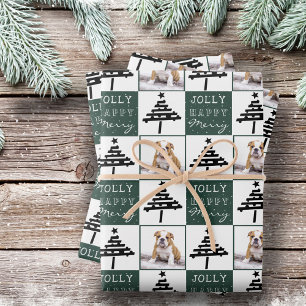 Feuille De Papier Cadeau Joli Chien Chiot Animal Photo Sapin de Noël Vert