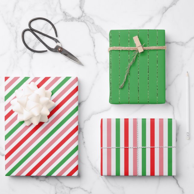 Feuille De Papier Cadeau Joli Christmas Stripes Trio (Recto)