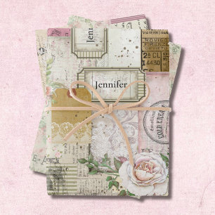 Feuille De Papier Cadeau Joli collage d'antiquités Ajouter nom et message s