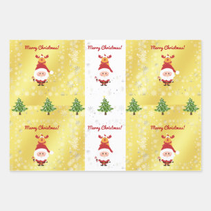Feuille De Papier Cadeau Joli Drôle Élégant Rudolph Père Noël Arbres de Noë