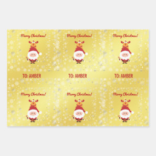 Feuille De Papier Cadeau Joli drôle moderne Rudolph Santa Nom personnalisé 