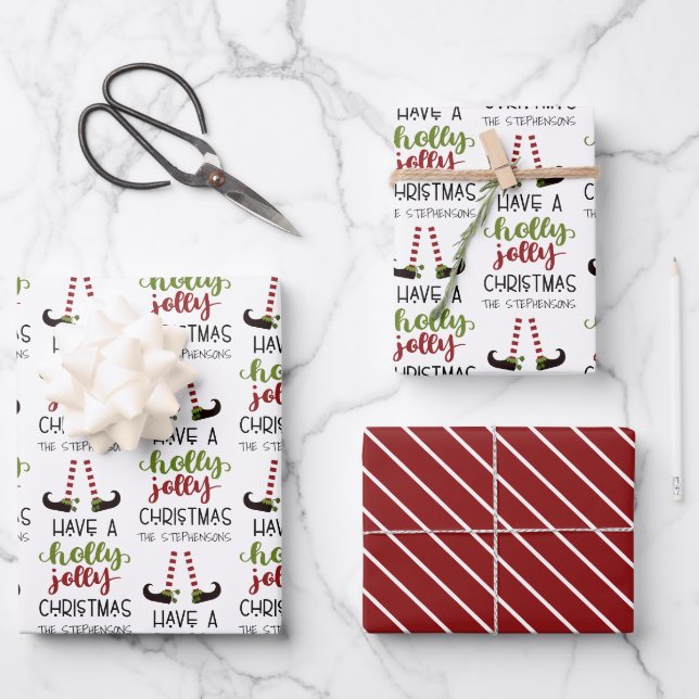Feuille De Papier Cadeau Joli Elf Holly Jolly Noël Personnalisé (Recto)