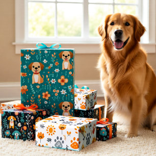 Feuille De Papier Cadeau Joli ensemble de fleurs de chiot de 3