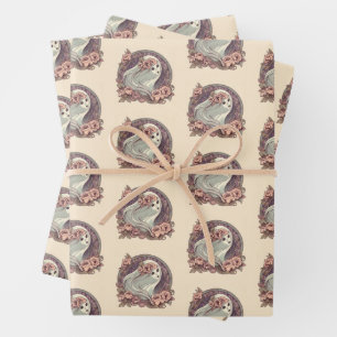 Feuille De Papier Cadeau Joli Fantôme Art Nouveau avec Fleurs Éffrayant