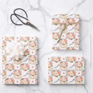 Feuille De Papier Cadeau Joli Floral Citrouille Anniversaire Bébé Fille Dou