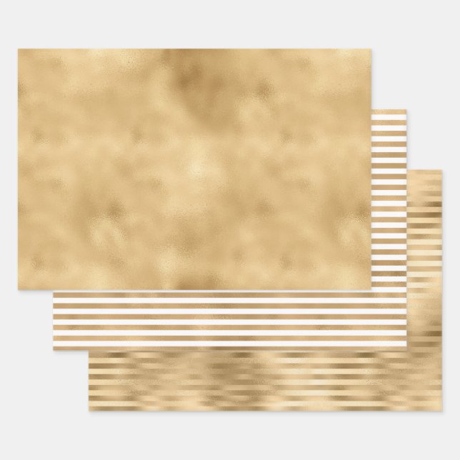 Feuille De Papier Cadeau Joli Glam Gold Stripes (Lot)
