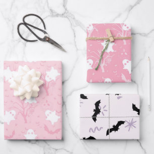 Feuille De Papier Cadeau Joli halloween fantôme rose et chauve-souris