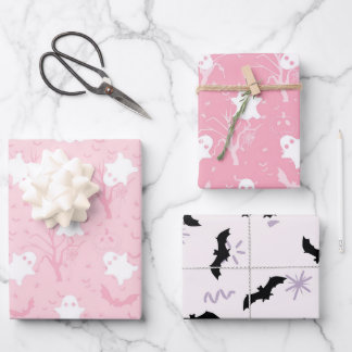 Feuille De Papier Cadeau Joli halloween fantôme rose et chauve-souris