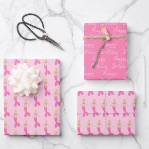 Feuille De Papier Cadeau Joli Imaginaire rose Sirène Personnalisé Anniversa