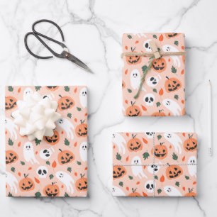 Feuille De Papier Cadeau Joli Jack-O-Lanterne et Motif fantôme
