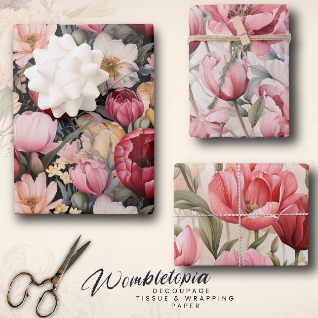 Feuille De Papier Cadeau Joli jardin rose Tulip | Découpage aquarelle (Créateur téléchargé)