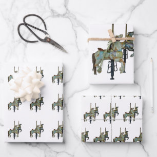 Feuille De Papier Cadeau Joli Joyeux Parcours Carrousel Chevaux